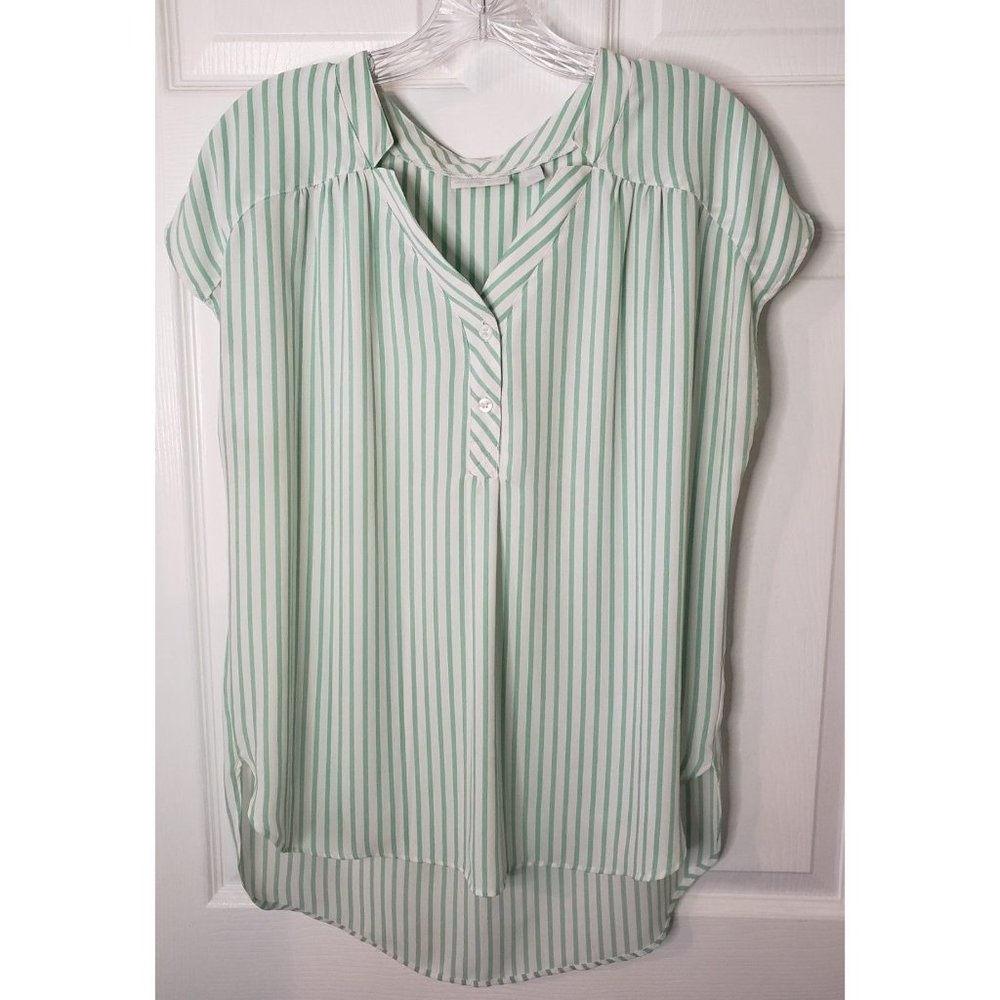 New York & Company Sleeveless Tunic Blouse, Green and White, Size Medium